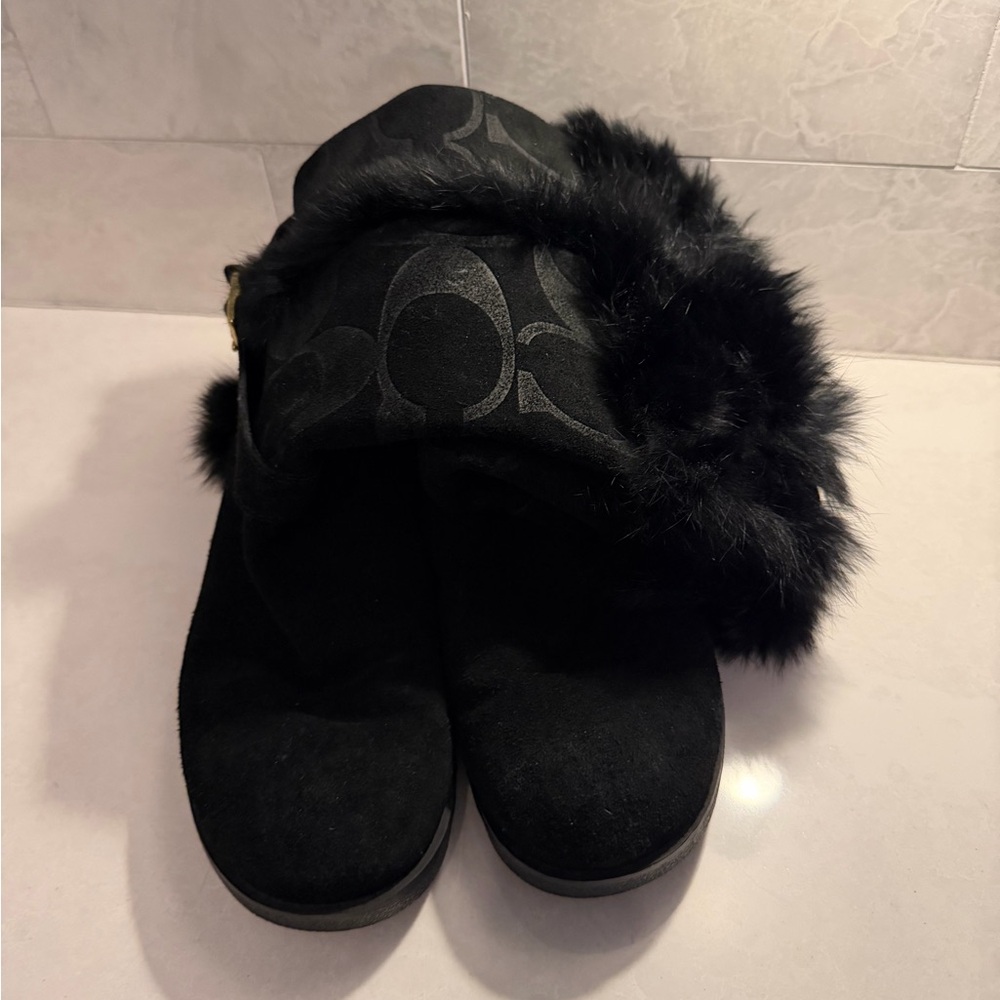 Coach Black Winter Boots with Gold Buckle - Picture 2 of 7